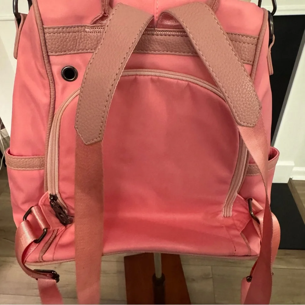 🎀 Coral Pink Nylon Backpack with Embossed Medallion Logo 🎀
